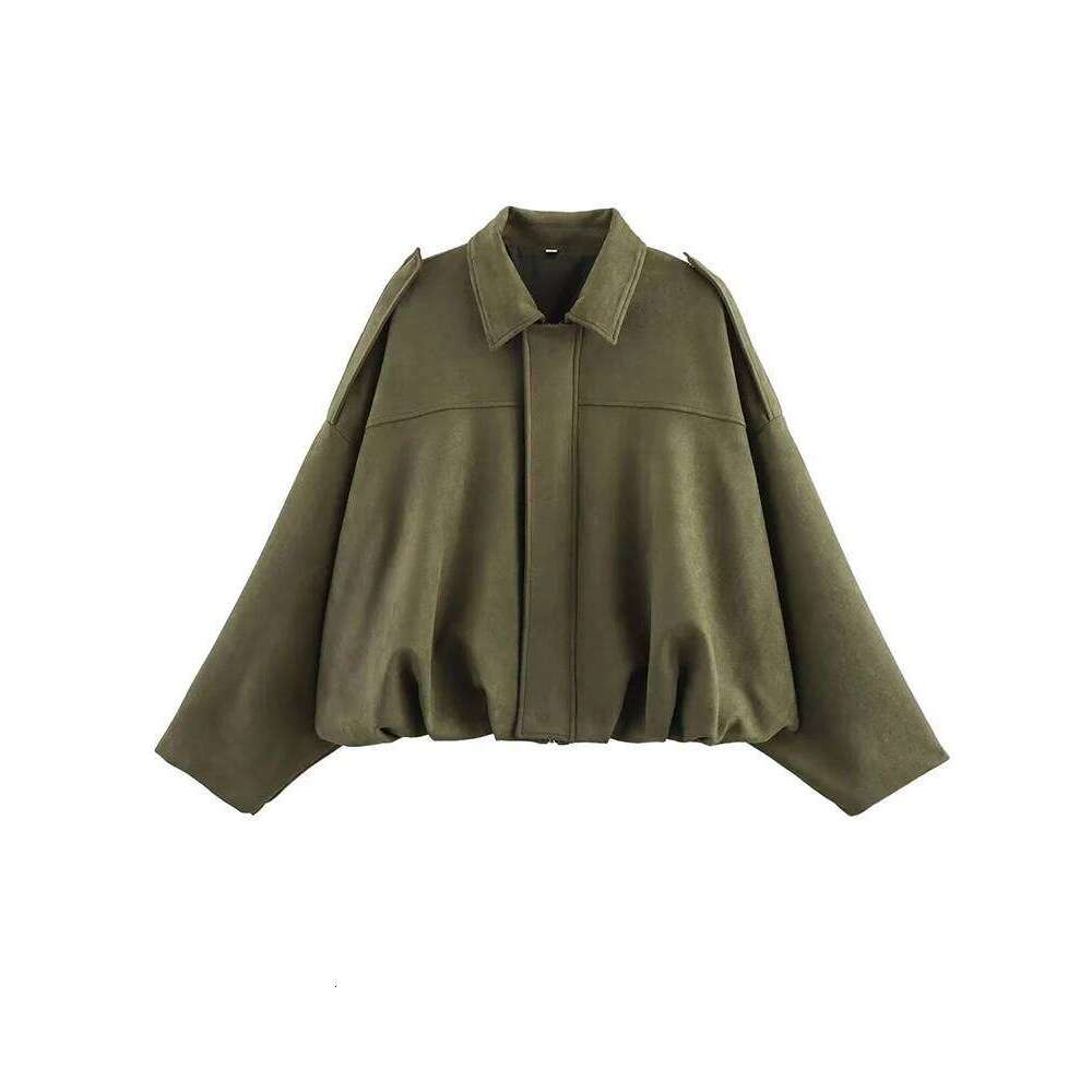Vintage Women Green Oversize Bomber Jackets 2025 Fashion Ladies Elegant Loose Soft Outfits Jacket For Party Female Chic Clothes