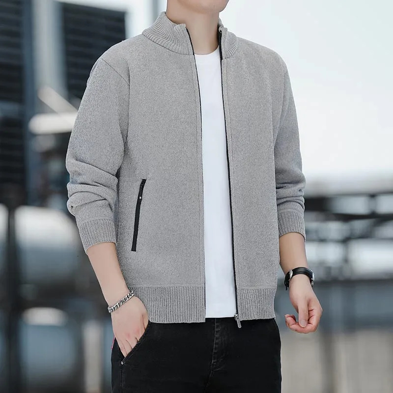 Fashion Mens Sweater Cardigan Knit Jacket Solid Color Fleece Clothes Pocket Thickened Warm Thermal Jumper Jackets Coat 250929