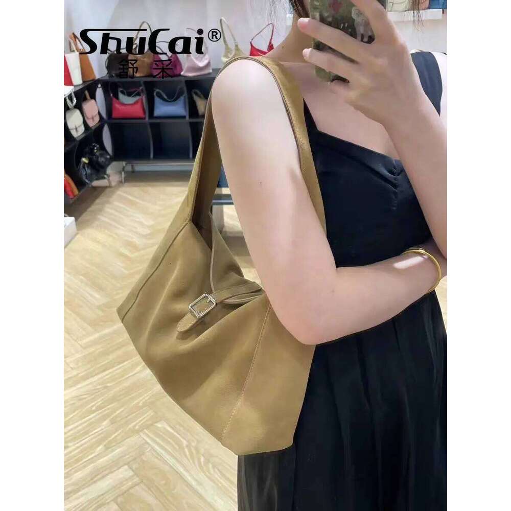 Women's Bowling Tote Matte Suede Cow Leather Ladies Shopper Handbag Designer Brand Shoulder Bag 2026 Autumn Winter New