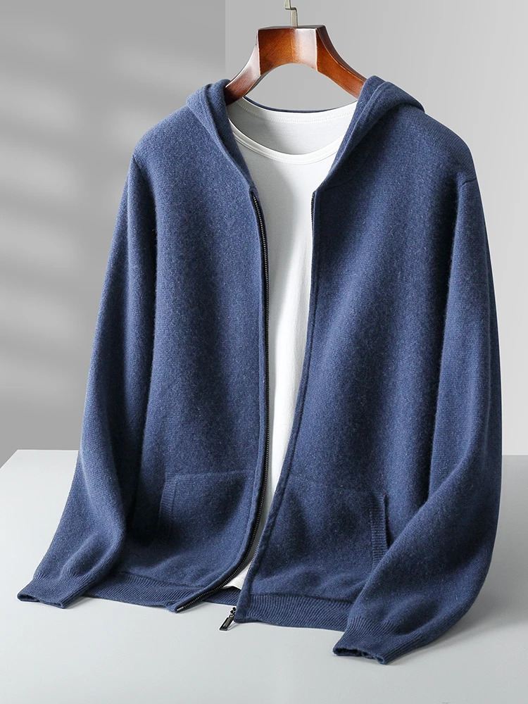 TLOML Mens 100 Merino Wool Knitwear Hooded Zipper Cardigan Sweater Autumn Winter Thick Long Sleeve Casual Style Clothing Tops 250929