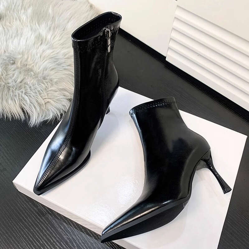 35-42 Plus Size for Women Spring and Autumn 2025 New Style Thin heel Pointed Toe High heels Patent Leather French Slim Boots