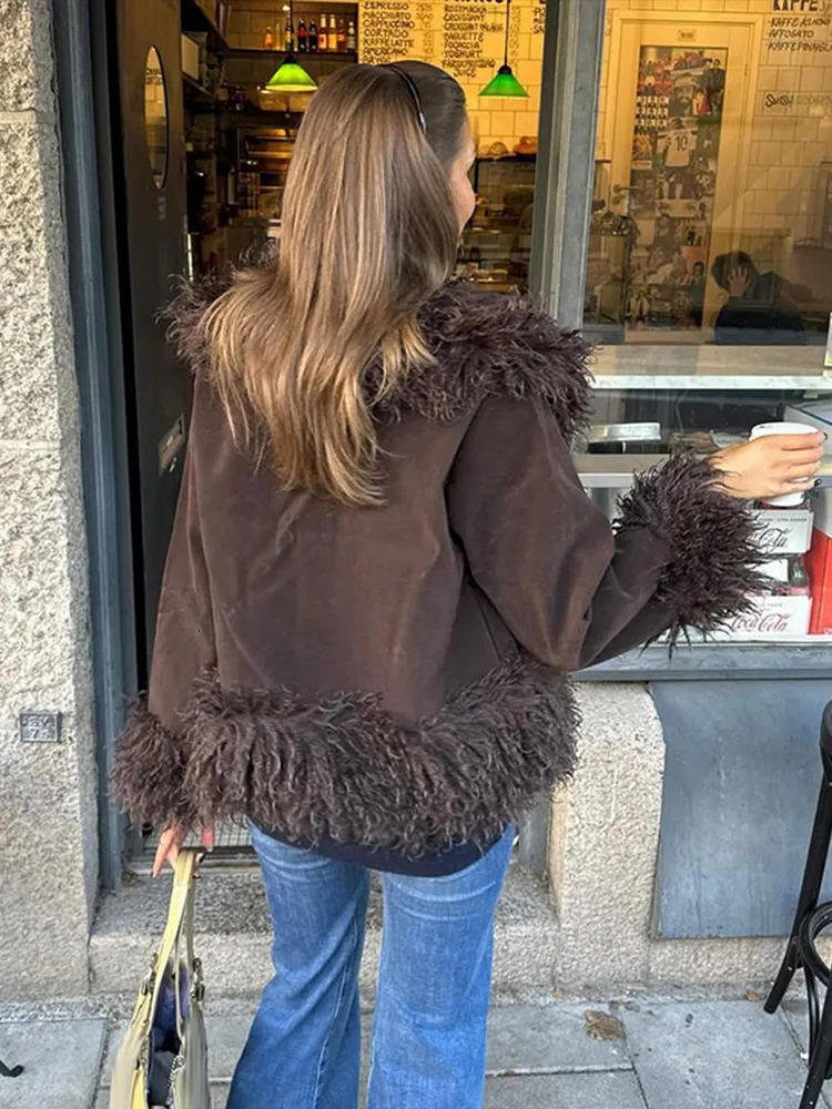 Vintage Solid Faux Fur Jacket Casual Plush Lapel Open Coats Female Autumn Winter Trendy Elegant Warm High Street Outwear 250930