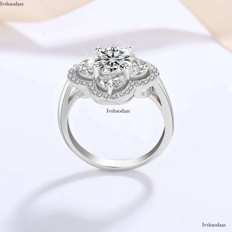 pass dia tester VVS1 D color 1CT moissanite for women sterling sier clover ring wedding rings designer jewelry woman gift with box