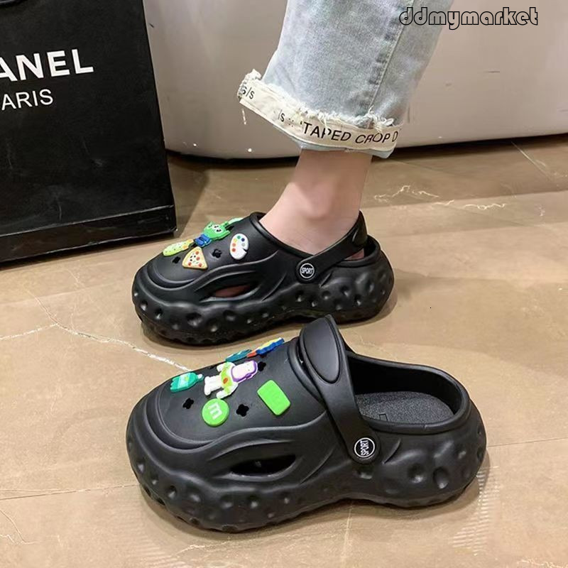 Trendy High Heel Thick Sole for Women Summer Korean Style Cartoon Strawberry Bear Outdoor Closed Toe DIY Accessories Clogs ddmymarket