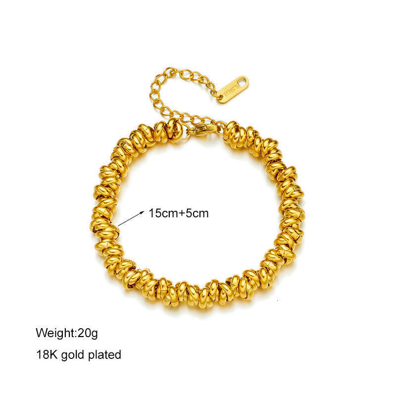 Fashion Simple Color-Block Titanium Steel Metal Circle Beaded Braided Personality Versatile Bracelet
