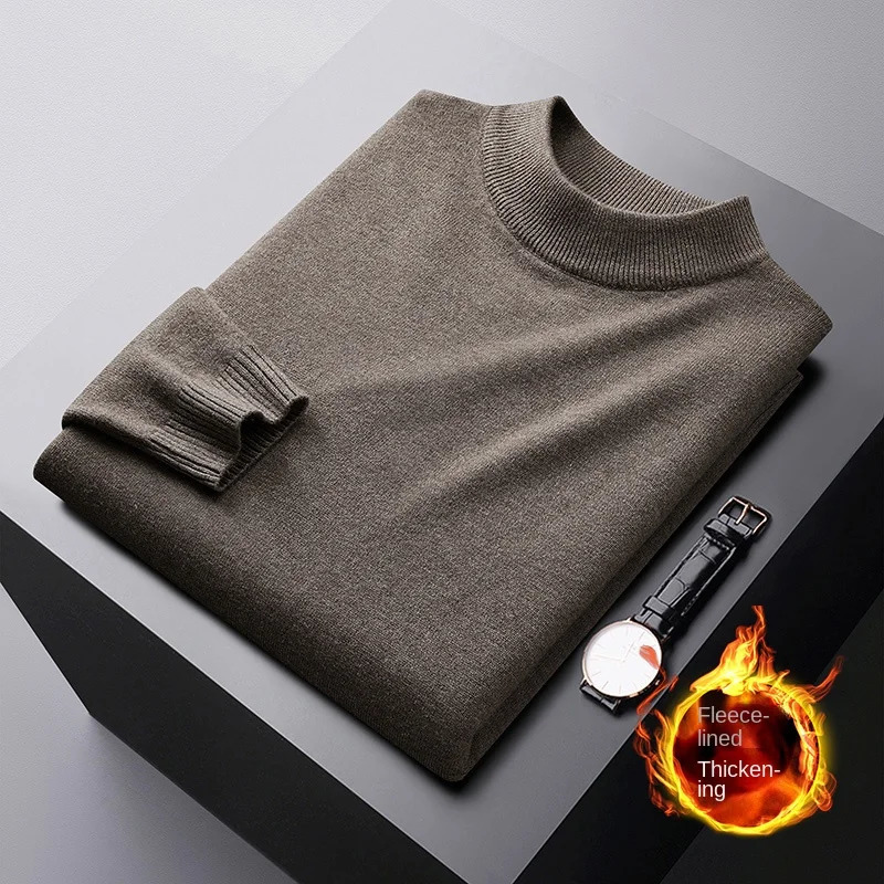 Winter Warm Sweater Mens Fleecelined ColdResistant HighEnd AllMatch Stretch Casual Fashion round Neck Thickened 250929