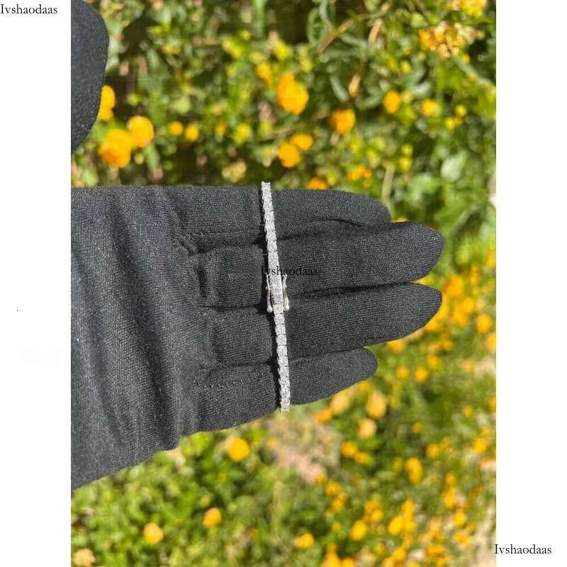 Rinntin SMN Premium Iced Crystal Tennis Moissanite Necklace Chain VVS Clarity 14kt Sterg Sier 7-24 Inch Mossanite Jewelry