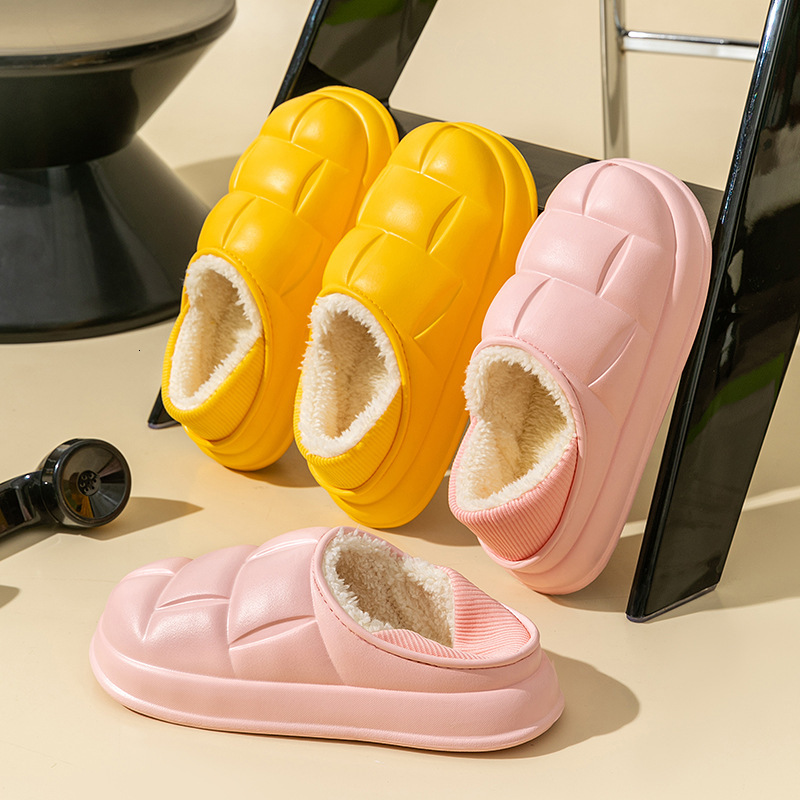 EVA Home Slippers Waterproof Dirt-Resistant Plaid Style Indoor Heel Cotton for Women Fleece-Lined Thickened Warm Maternity Shoes ddmymarket