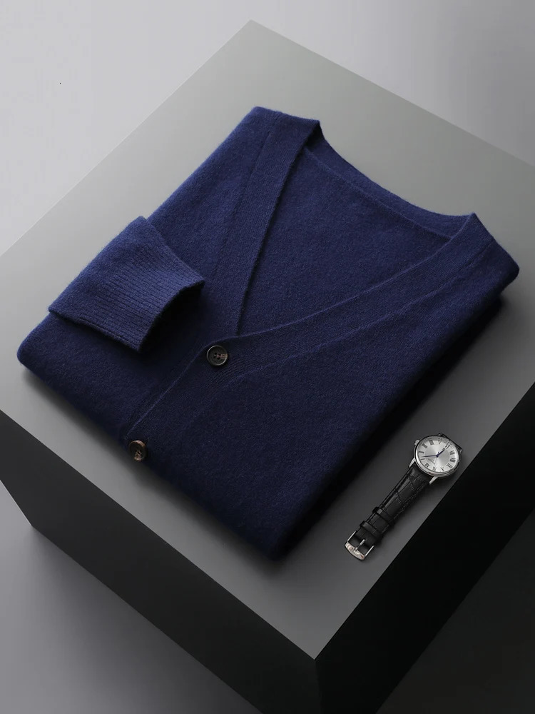 Basic Mens Sweater Cardigan Autumn Winter Clothes 100 Merino Wool Casual Warm VNeck Single Breasted Knit Coat 250929