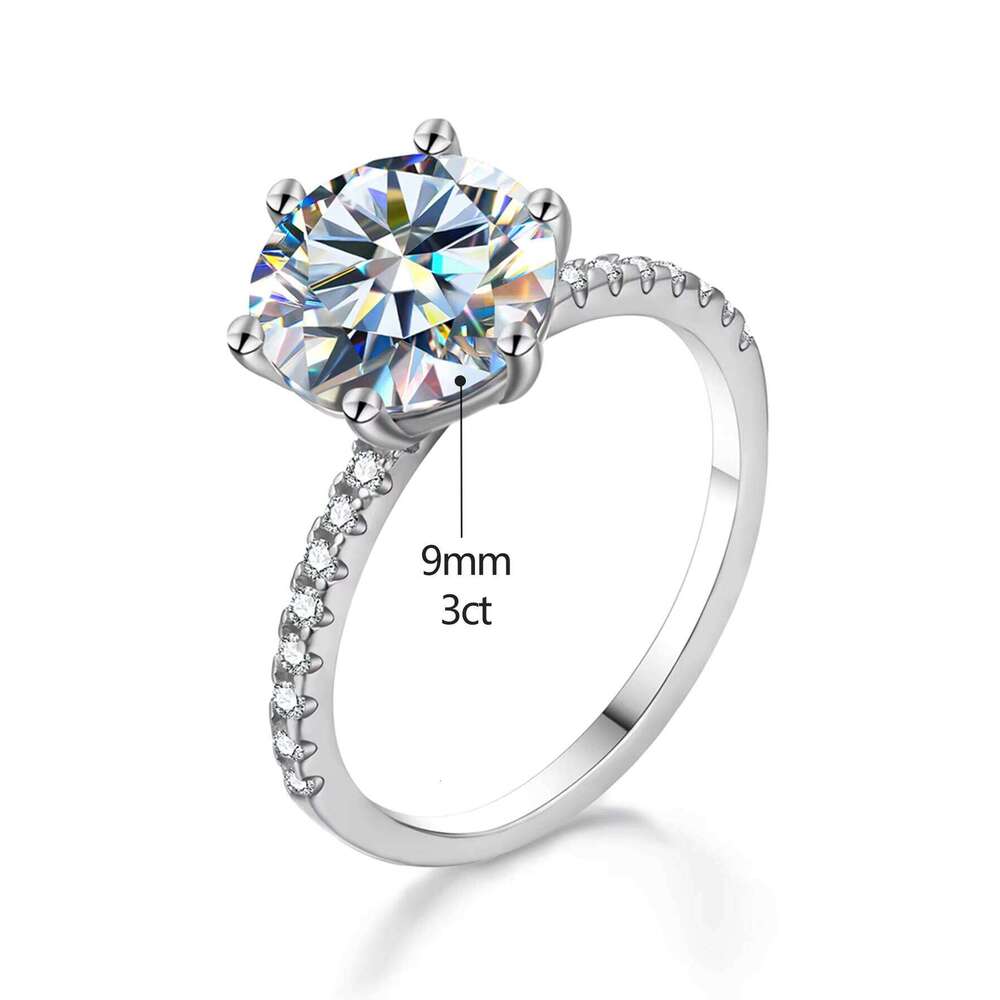 Luxury Pass Tester Large 3CT Halo Round Moissanite Women's Wedding Ring Sterling Silver High-End Jewelry