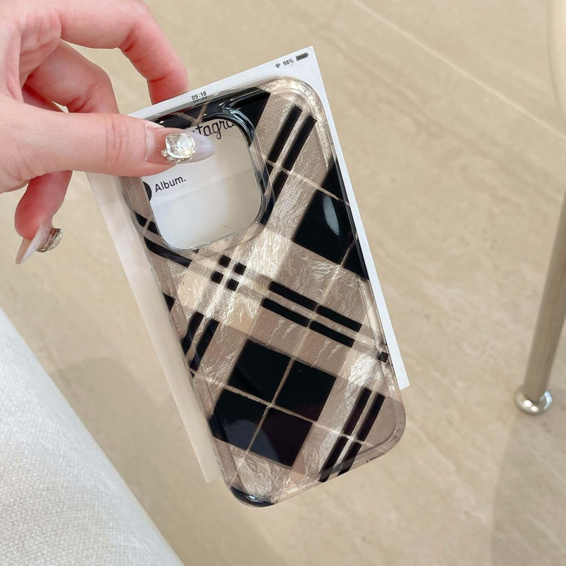 Black Checkered Aesthetic Bling Phone Case for iPhone 16/15 ,Trendy Timeless Glitter Cool Girls Women Preppy Design Protective Cover for iPhone 14/13