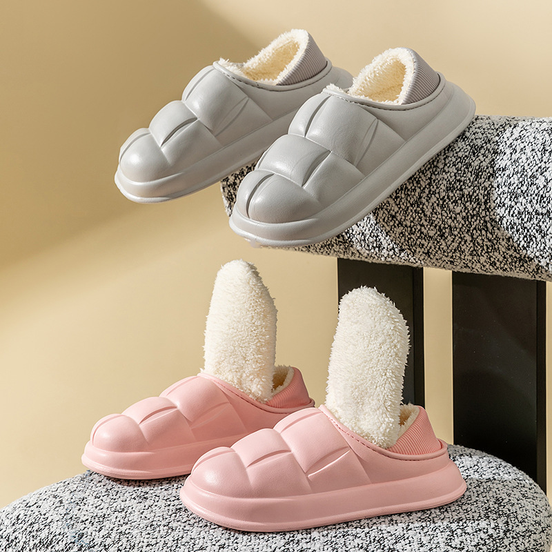 EVA Home Slippers Waterproof Dirt-Resistant Plaid Style Indoor Heel Cotton for Women Fleece-Lined Thickened Warm Maternity Shoes ddmymarket