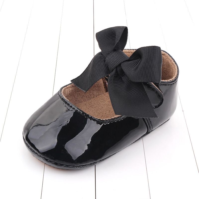 Newborn Baby Shoes Infant Boy Girl Shoes Classic Bowknot Rubber Sole Anti-slip PU Dress Shoes Kidszworld First Walker Toddler Crib Shoes 0-18 Months K