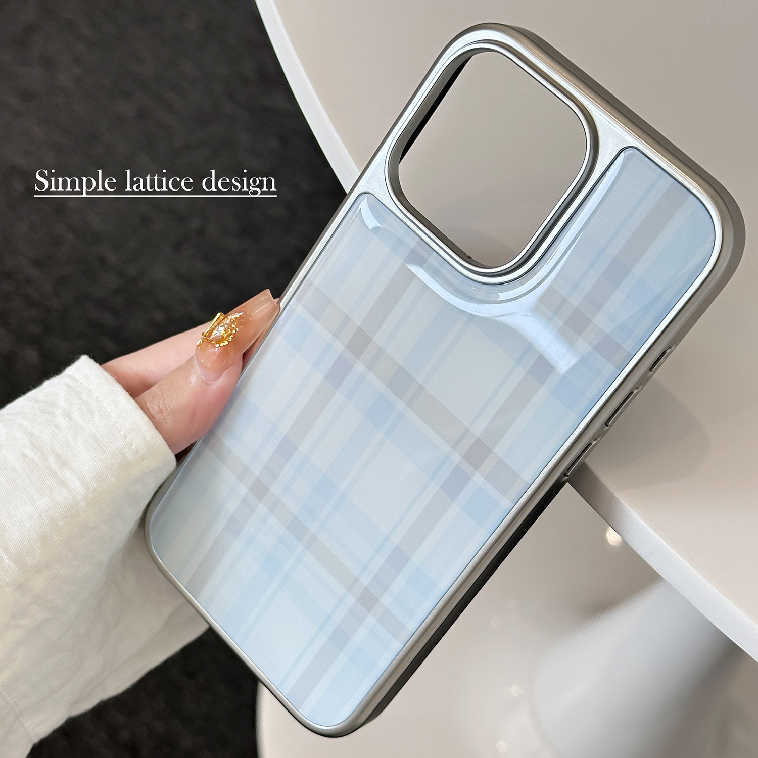 Compatible with iPhone 17 Pro Max Case, Aesthetic Cute Elegant Blue Plaid Pattern Soft TPU Hard Back Shockproof Protective Cover for Women Girls