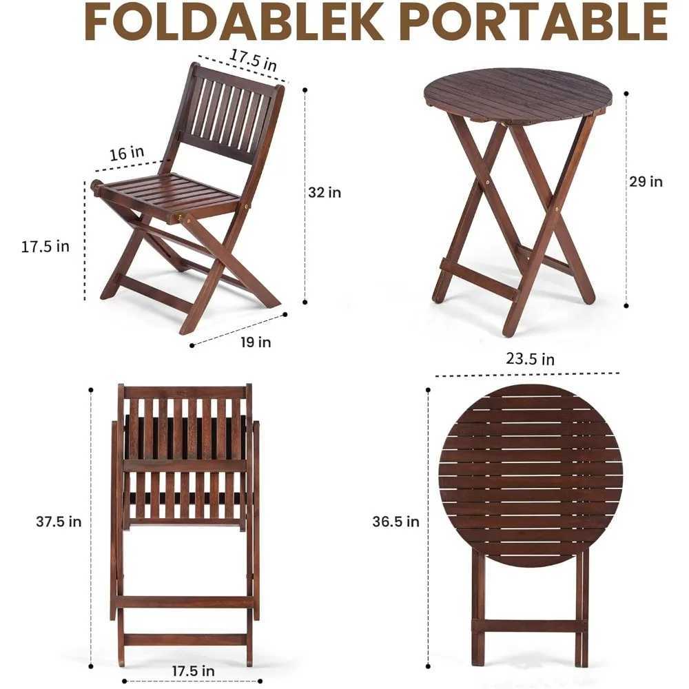 3Piece Bistro Set Outdoor Folding Patio Furniture Set 2 Chairs and 1 Cafe Table Garden Furniture Sets J250930