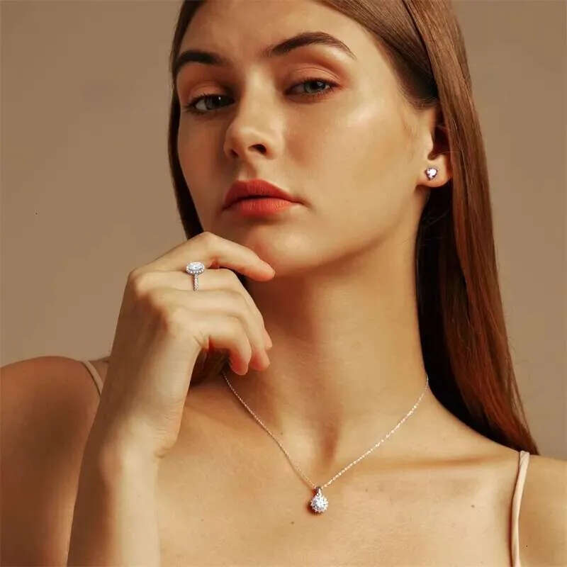 rings 1ct moissanite jewelry sterg sier cluster oval d color dia white gold engagement fashion lady
