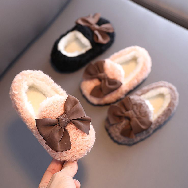 Girls Winter Shoes Big Bow Cute Tie Baby Toddler Casual Shoes Kidszworld Children Slip-on Flats Kid Cotton-padded Warm Fur Enfant Princess Shoes Sizes