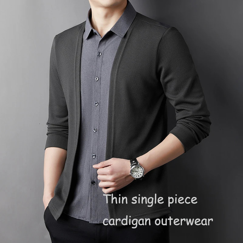 Spring and autumn thin versatile solid color cardigan shirt mens Korean trend jacket casual for simple wear 250929
