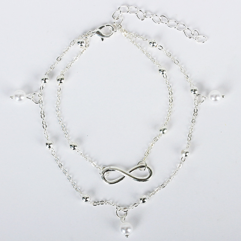 Fashion Hot-Selling Pearl Figure-8 Anklet Women Handmade Beaded Double Chain Accessories Beach Foot Jewelry
