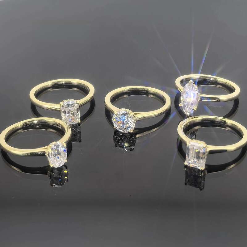 Igi Certified Lab-Grown Solid Gold Oval Marquise Cut Synthetic Engagement Cvd Lab Grown Dia Ring