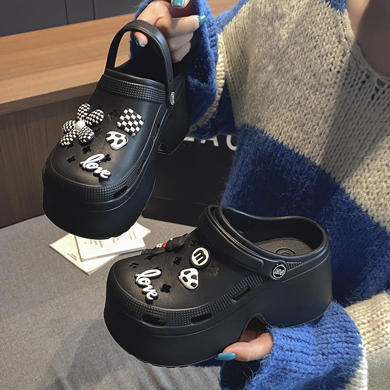 9CM Thick Sole Clogs for Women, Summer New Style, Closed Toe, Non-Slip, Indoor Outdoor Beach, Internet Celebrity Super Popular High Heel Slippers ddmy