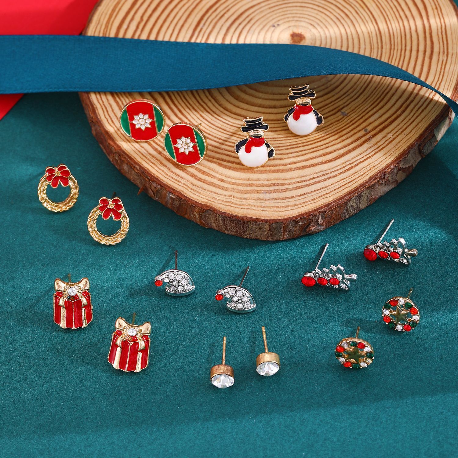 Set Alloy Oil Drop Santa Claus Bell Autumn and Winter Christmas Earrings for Women