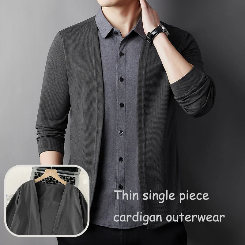 Spring and autumn thin versatile solid color cardigan shirt mens Korean trend jacket casual for simple wear 250929