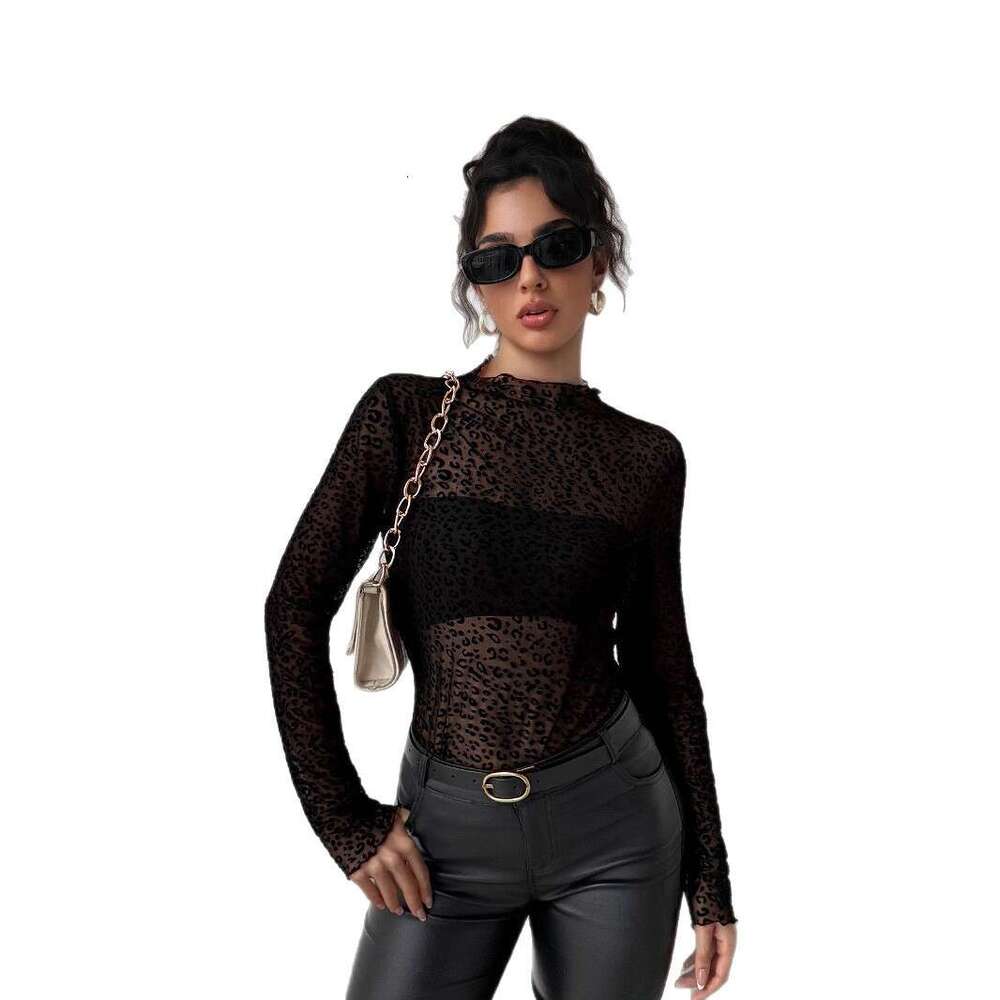 2025 Autumn Winter New Ruffled Edge Slim Fit Long Sleeve Mesh Base Versatile Top
