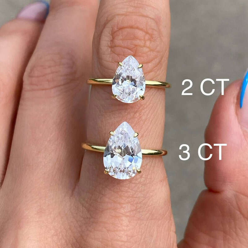 Gold-Plated Sterling Silver Radiant Pear Oval Cut Solitaire Moissanite Women's Engagement Ring