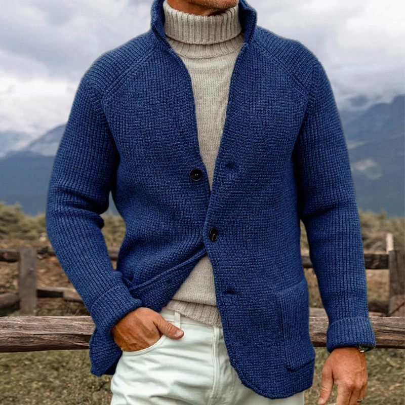 Vintage Stand Collar Singlebreasted Sweater Cardigan Men Spring Fall Long Sleeve Knitting Jacket Coat For Mens Casual Sweaters 250929