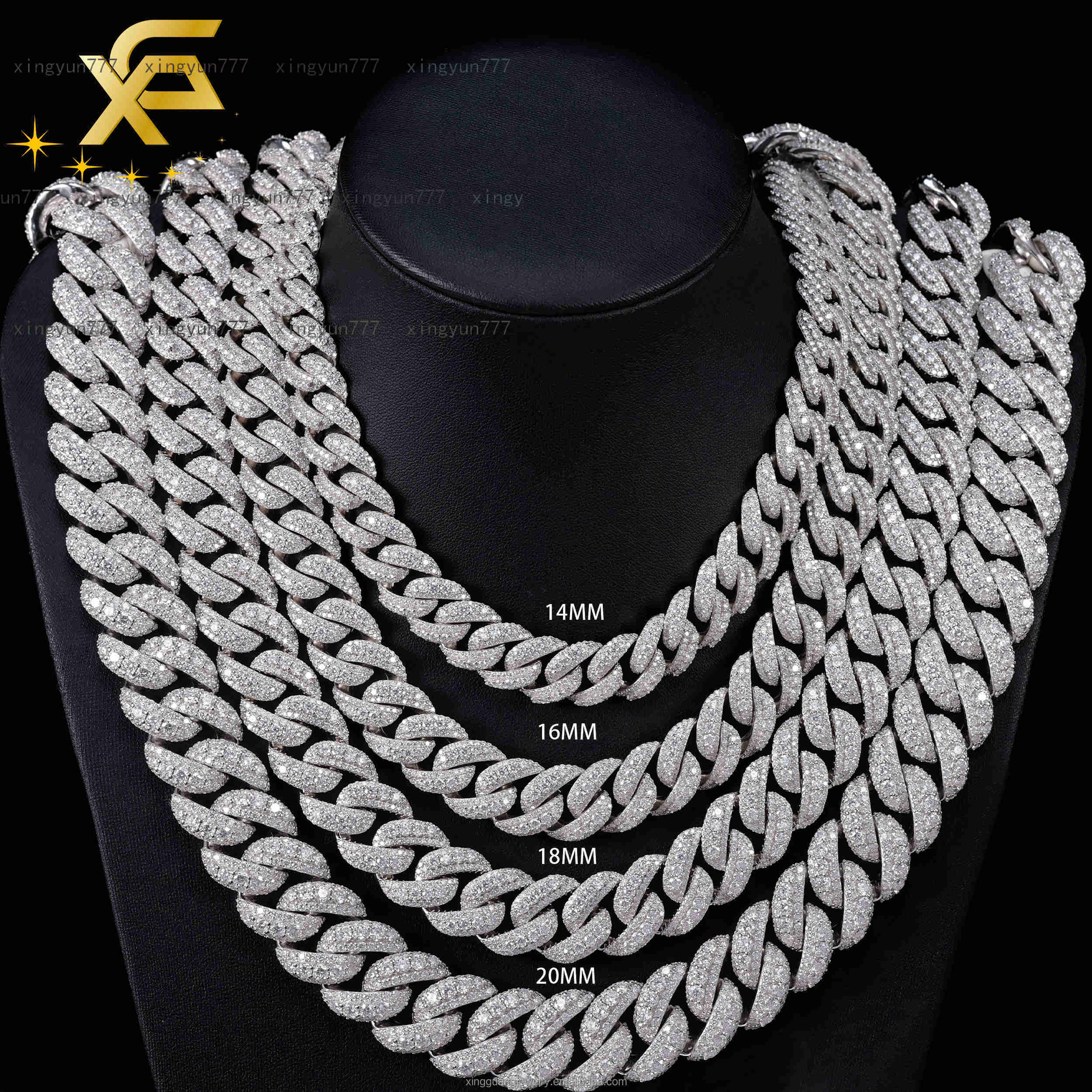 Hip Hop 14 16 18MM Full Iced Out Large Moissanite in the Middle Chain S925 18K Gold Plated VVS Diamond Cuban Link Chain Necklace