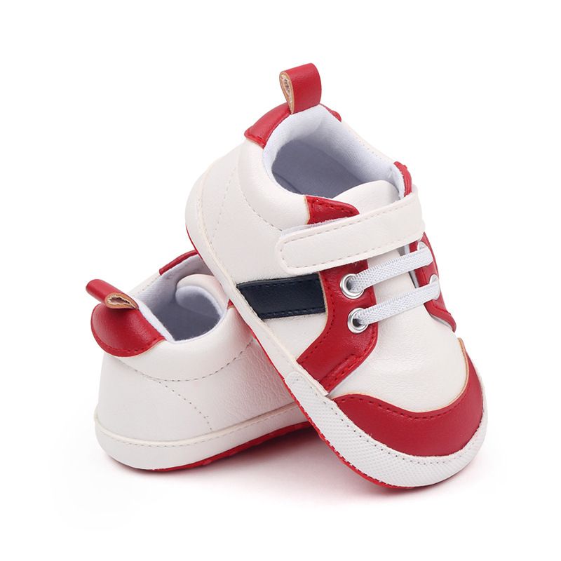 Infant Baby Boys Sneakers Stripe PU Leather Anti-Slip Soft Sole Kidszworld Prewalker Toddler First Walker Shoes 0-18 Months K0472