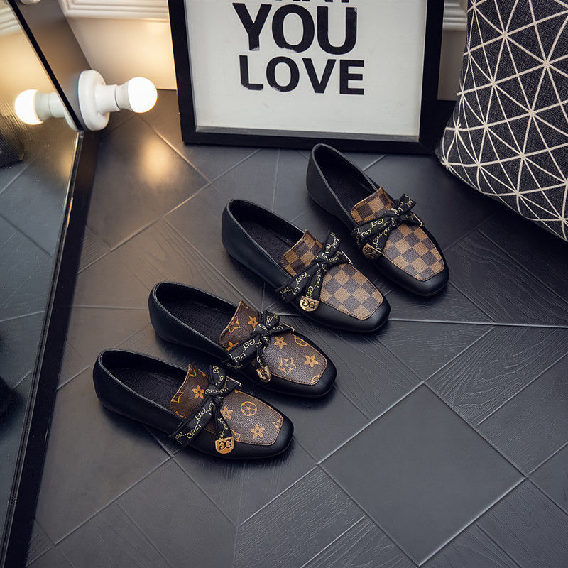 Free Shipping Casual Fashion Womens Shoes Autumn Designer New Bow Square Toe Flat Shoes Soft Sole Comfort Versatile Dress Shoes Size 35 to 40 Brown Bl