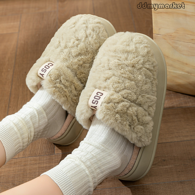 Thick-Soled Cotton for Women, Autumn Winter 2025 New Style, Outdoor and Indoor Use, Non-Slip, Fleece-Lined, Thickened, Warm, Plush Slippers ddmymarket