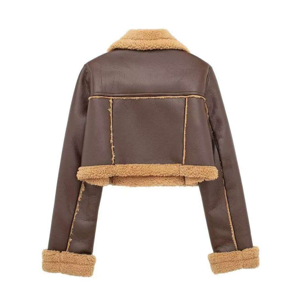 2024 Autumn Winter Women Faux Lamb Leather Fur Short Jackets Lady Moto Biker Zipper Coats Thicken Warm Female Vintage Outerwear
