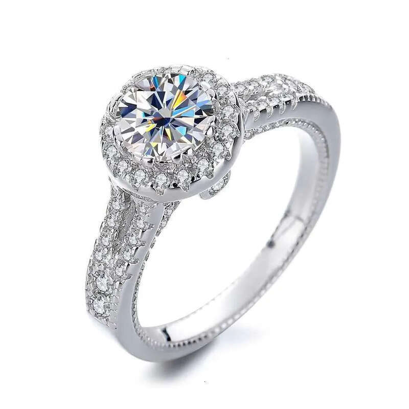 DHCollections Fashion Round Inlaid Dia 2 Cs Moissanite S Sterg Sier Wedding Proposal Gift Ring