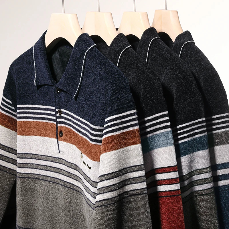 Mens Pullover Sweaters Retro Lapel Jersey Autumn Winter Thick Fleeced Elegant Brown Knitted 250929