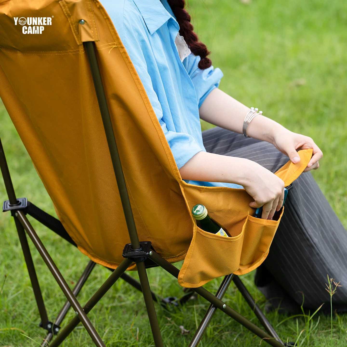 High back moon chair 600D polyester Oxford fabric foldable storage space saving available in khaki green and yellow colors J250930