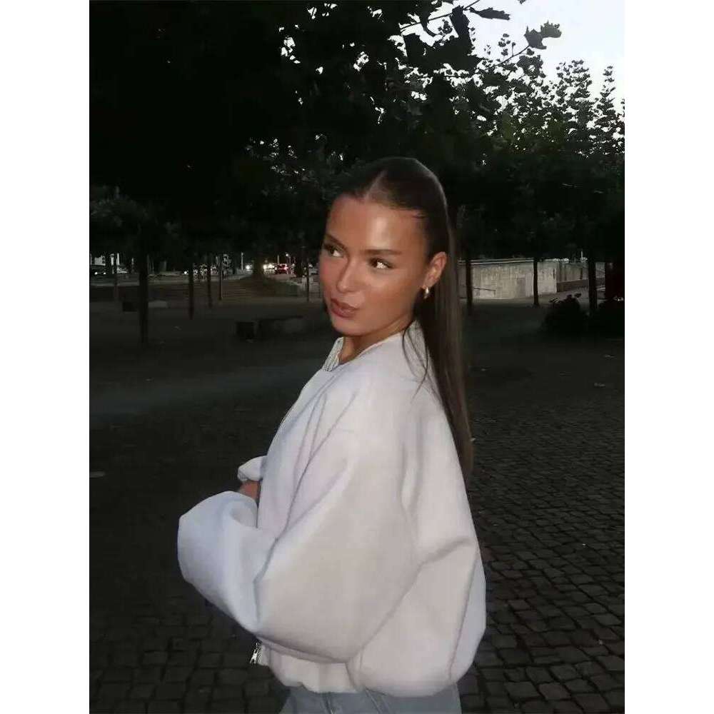 Ladies Fashion Autumn Winter Retro Round Neck Long Sleeve Elastic Hem Zipper Soft Bomber Jacket Women Coat Female