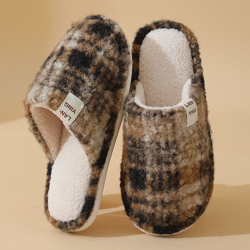 Classic Plaid Cotton Home Autumn Winter Indoor Floor Warm Plush Slippers Women's Maternity Shoes ddmymarket