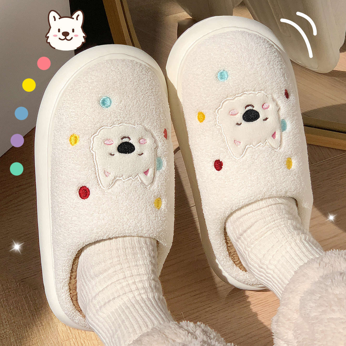 Women's Winter 2025 New Indoor Home Warm Plush Household Puppy Cartoon Cotton Slippers ddmymarket