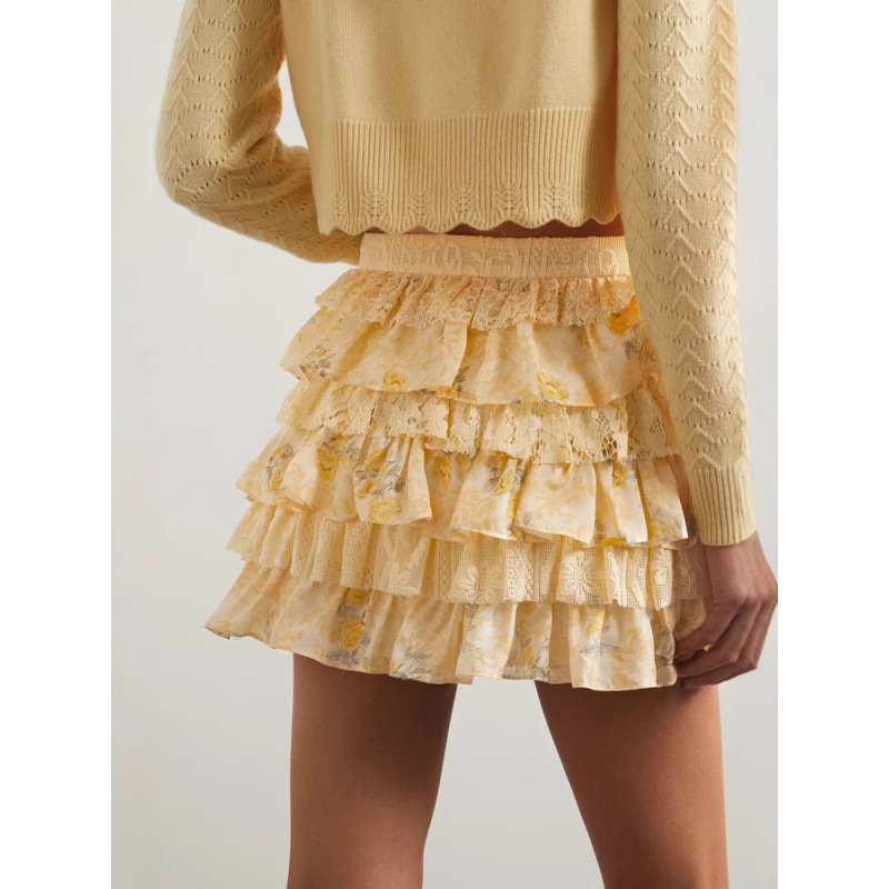 2025 Spring Summer Printed Lace Shirt A-line Flared Cake Skirt Bestseller dongdumaoyi