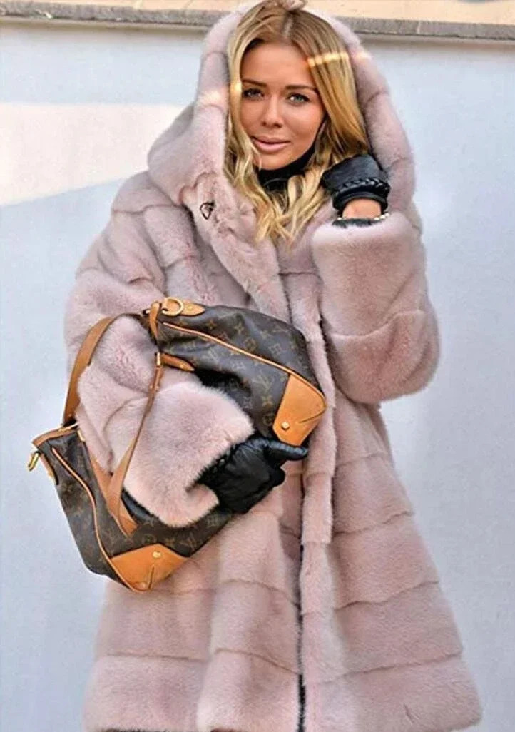 Womens Winter Sheepskin Coat Fur Hooded Long Jacket Loose Thick Warm 2024 Parka 250930