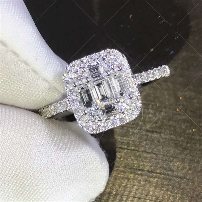 2018 New Arrival Stunning Jewelry 100% Pure Sterling Sier T Shape White Topaz CZ Dia Gemstones Women Wedding Band Ring Gift