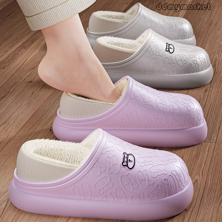Women's Maternity Shoes Autumn 2025 New Indoor Thick Sole Closed Heel Cotton Slippers Men Winter Cute Bear ddmymarket