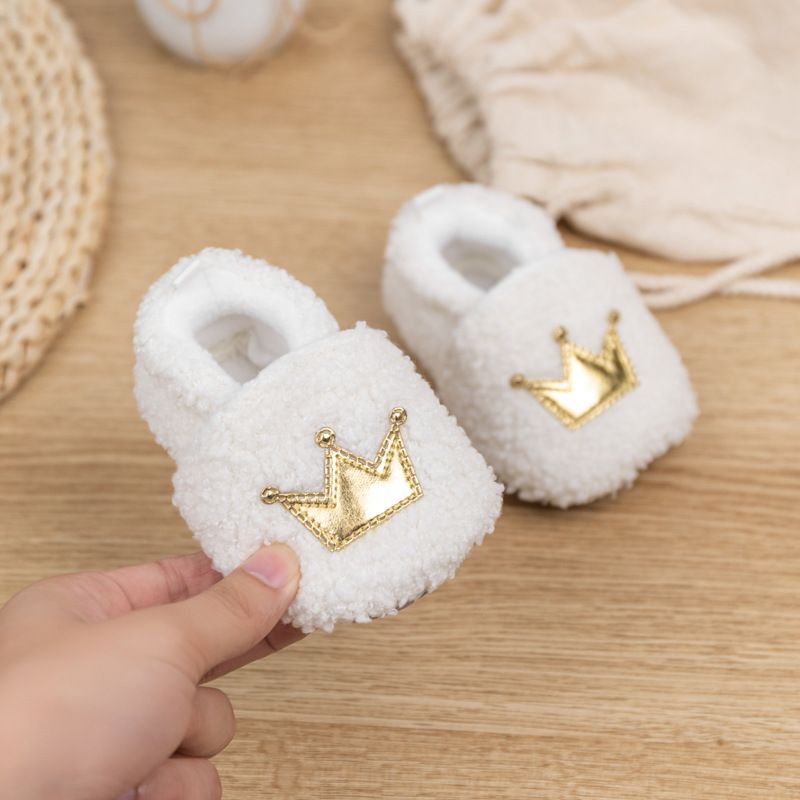 Fashion Design Crown Winter Lamb Down Newborn Baby Girls Boys Kids Toddler Shoes Warm and Non Slip First Walker shoes 0-18M Months K0021