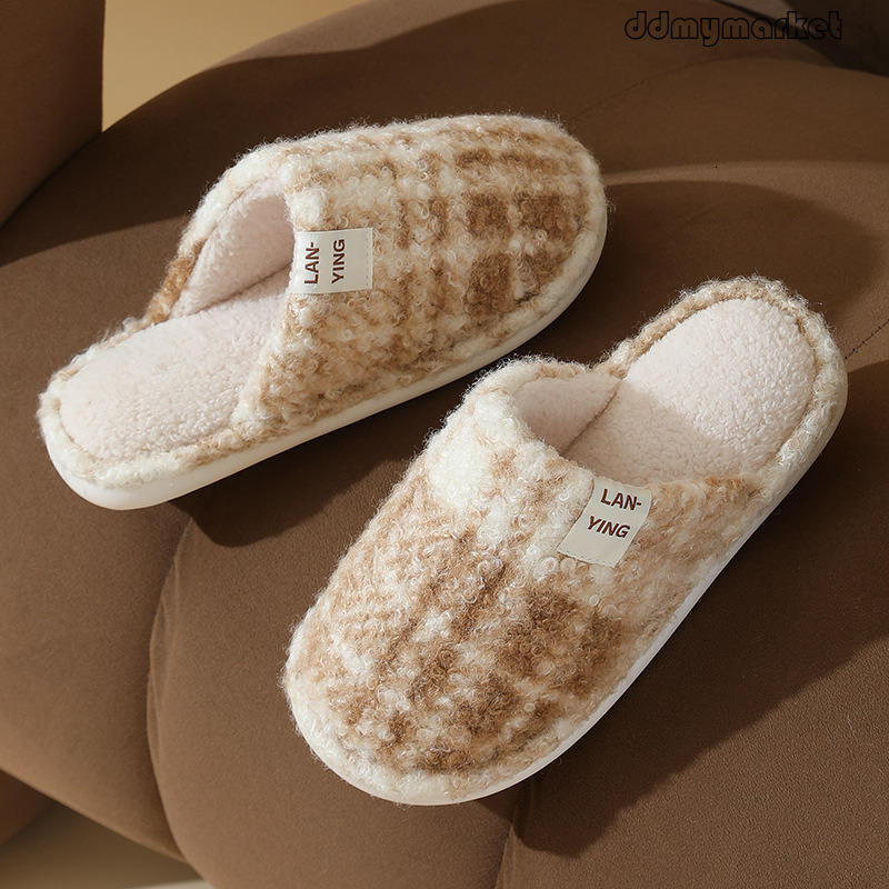 Classic Plaid Cotton Home Autumn Winter Indoor Floor Warm Plush Slippers Women's Maternity Shoes ddmymarket