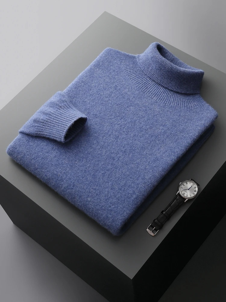 Mens Turtleneck 100 Cashmere Sweater Autumn Winter Basic Long Sleeve Pullover Knitwear Soft Warm Comfy Clothing 250929