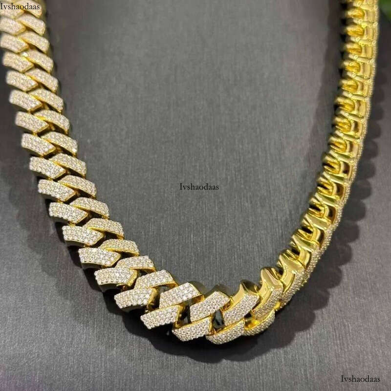 Cuban fashion trend Necklace moissanite chain cuban link chainHip Hop Jewelry Custom VVS Lab Dia Mossinate Chain Men 14k Gold Vermeil