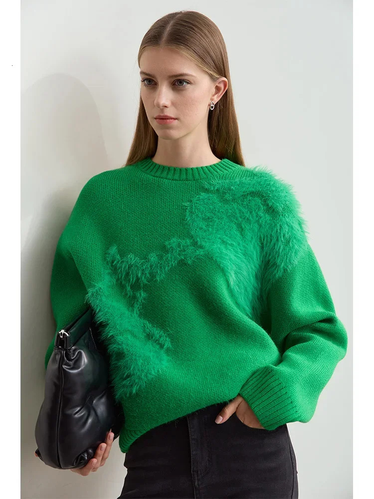 Amii Sweaters Women 2025 Winter Christmas Mink Strawberry Jacquard Oneck Sweater Pullover Loose Casual Top 12424098 250930